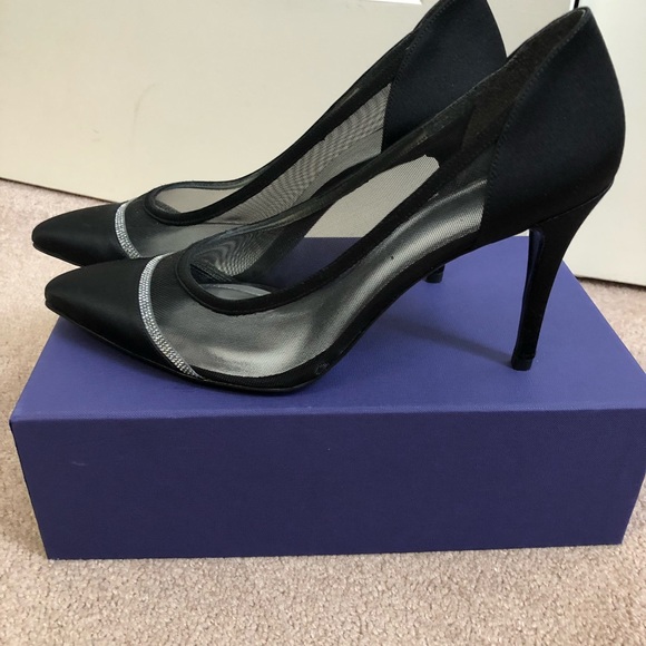 Black Satin Pumps with Rhinestones - Picture 2 of 7